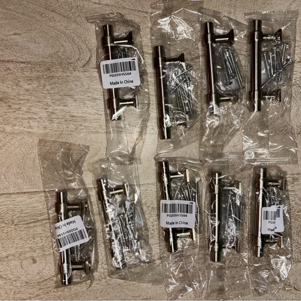 Stainless Steel Cabinet T-Bar Handles - Polished Silver (9 pc Set)